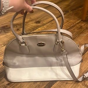 Coach taupe and white handbag